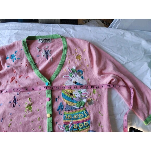 Easter Sweater L Jack B Quick Bunny Rabbit Cotton Tails Eggs Cardigan Button - Picture 7 of 9